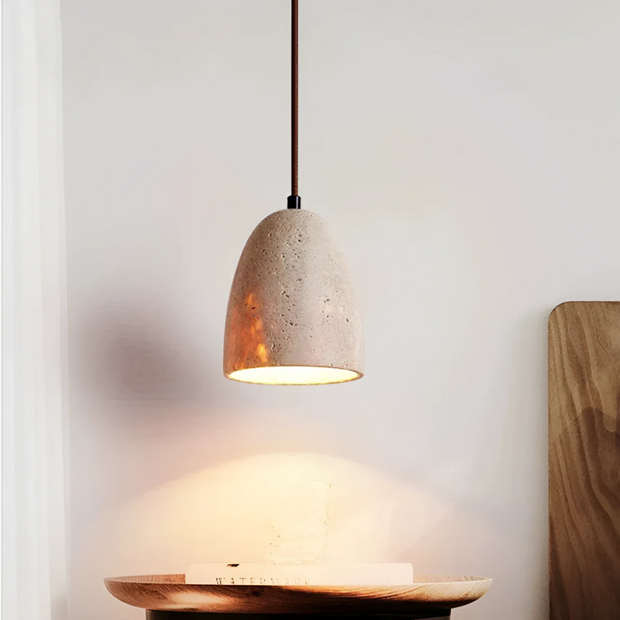 Travertin Pendelleuchte Retro Design aus Naturstein für Esszimmer Wohnzimmer Küche