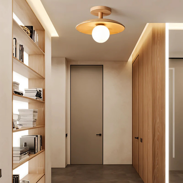Moderne runde Holz Deckenleuchte LED warmweiß für Wohnzimmer und Schlafzimmer
