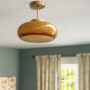 Vintage Deckenlampe gelb Retro Wohnzimmer Lampe mit Glas und Messing