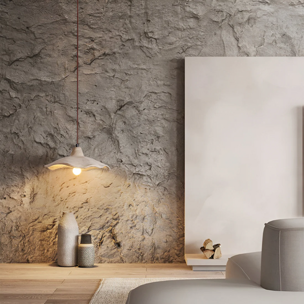 hängelampe beton blumenform wabi sabi design esszimmer