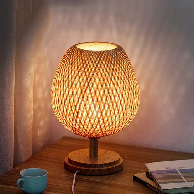 Bambus Tischlampe Vintage Stil Wohnzimmer Schlafzimmer Natürliches Licht