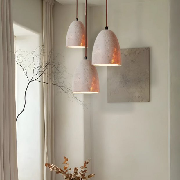 Travertin Pendelleuchte Retro Design aus Naturstein für Esszimmer Wohnzimmer Küche