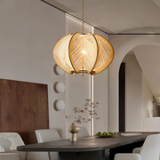 Wabi Sabi Pendelleuchte aus Holz und Hanf für Wohnzimmer oder Esstisch