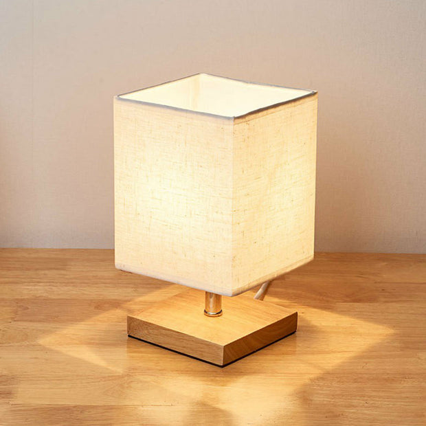 LumoLinn Tischlampe Holz Leinen modern minimalistisch Schlafzimmer Wohnzimmer