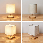 LumoLinn Tischlampe Holz Leinen modern minimalistisch Schlafzimmer Wohnzimmer