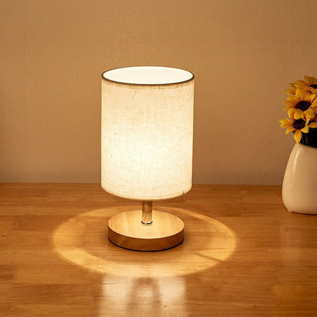 LumoLinn Tischlampe Holz Leinen modern minimalistisch Schlafzimmer Wohnzimmer