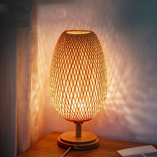 Bambus Tischlampe Vintage Stil Wohnzimmer Schlafzimmer Natürliches Licht