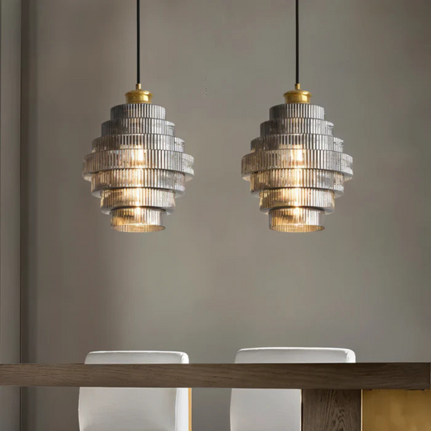 Design Hängelampe Glas Messing Retro Modern für Wohnzimmer Esszimmer