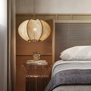 Wabi Sabi Pendelleuchte aus Holz und Hanf für Wohnzimmer oder Esstisch