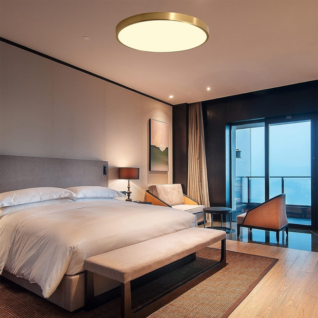 Minimalistische LED Deckenleuchte modern Gold warmes Licht Wohnzimmer