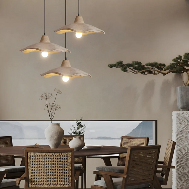 hängelampe beton blumenform wabi sabi design esszimmer