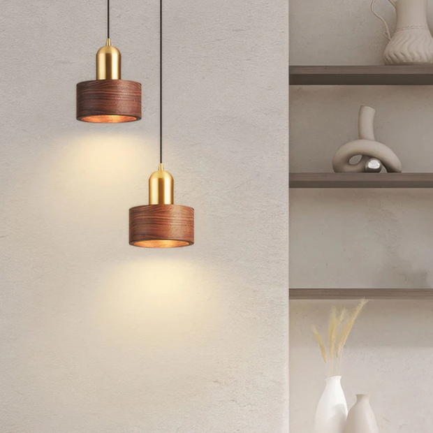 Design Pendelleuchte Esstisch modern Zylinderform in Gold