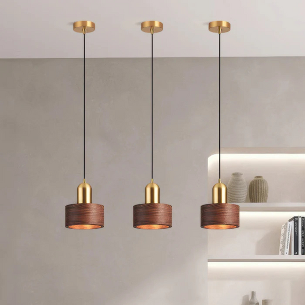 Design Pendelleuchte Esstisch modern Zylinderform in Gold