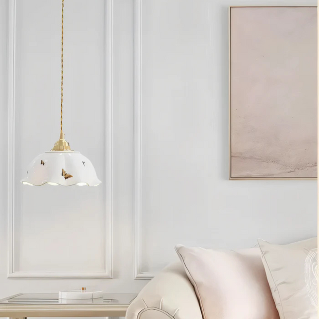 Schmetterling Hängelampe Esszimmer aus Keramik mit warmem LED Licht