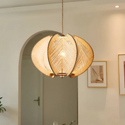 Wabi Sabi Pendelleuchte aus Holz und Hanf für Wohnzimmer oder Esstisch