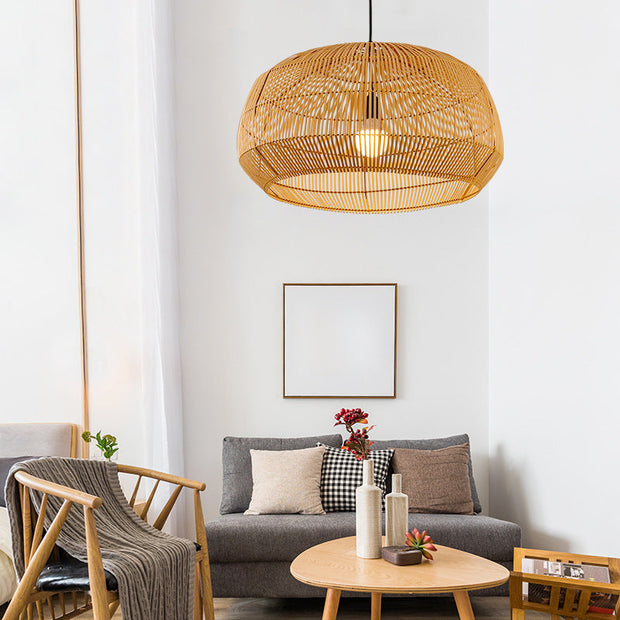 NaturLicht Hängeleuchte | Natürlicher Bambus & Holz | Zeitgenössischer Stil | LED Glühbirne Kompatibel