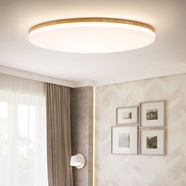Moderne runde LED Deckenlampe aus Holz und Acryl für Wohnzimmer Schlafzimmer Flur