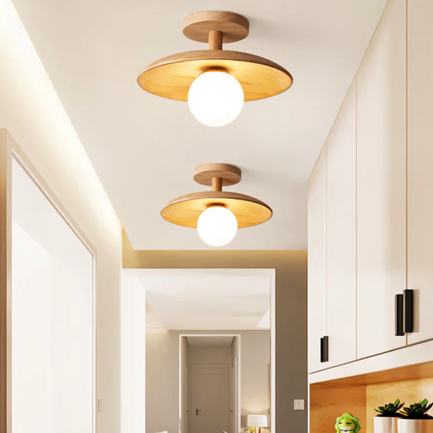 Moderne runde Holz Deckenleuchte LED warmweiß für Wohnzimmer und Schlafzimmer