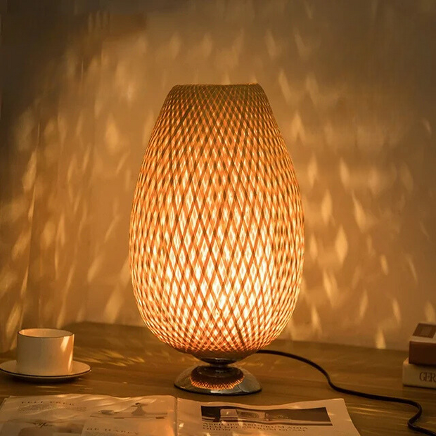 Bambus Tischlampe Vintage Stil Wohnzimmer Schlafzimmer Natürliches Licht