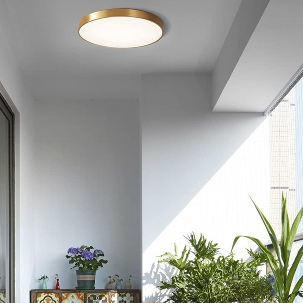 Minimalistische LED Deckenleuchte modern Gold warmes Licht Wohnzimmer