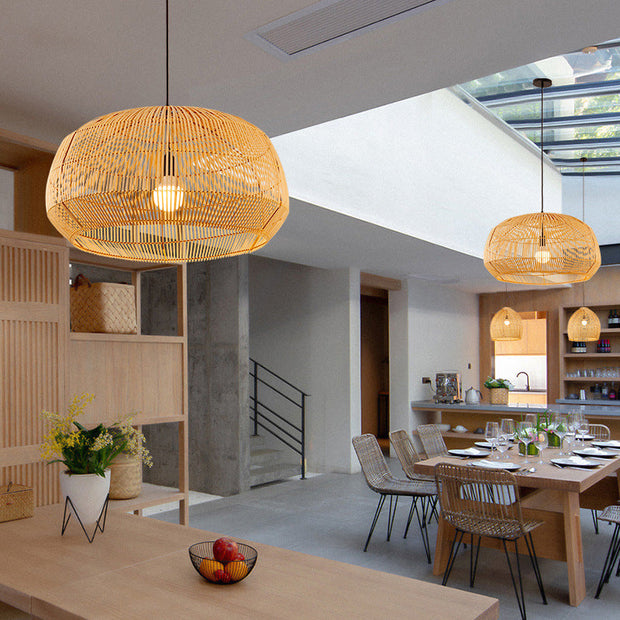 NaturLicht Hängeleuchte | Natürlicher Bambus & Holz | Zeitgenössischer Stil | LED Glühbirne Kompatibel