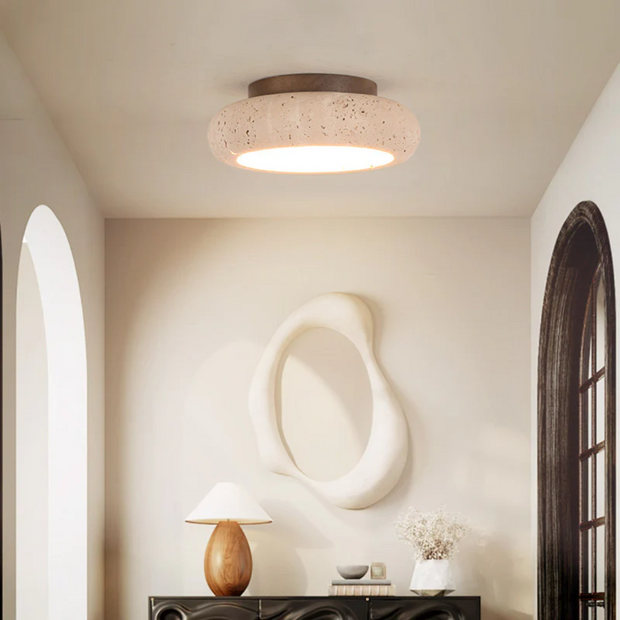 Travertin Deckenlampe Retro Design Wohnzimmer Naturstein Warmes Licht