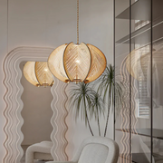 Wabi Sabi Pendelleuchte aus Holz und Hanf für Wohnzimmer oder Esstisch