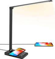 LED Schreibtischlampe mit kabelloser Qi Ladefunktion dimmbar schwarz Touchsteuerung