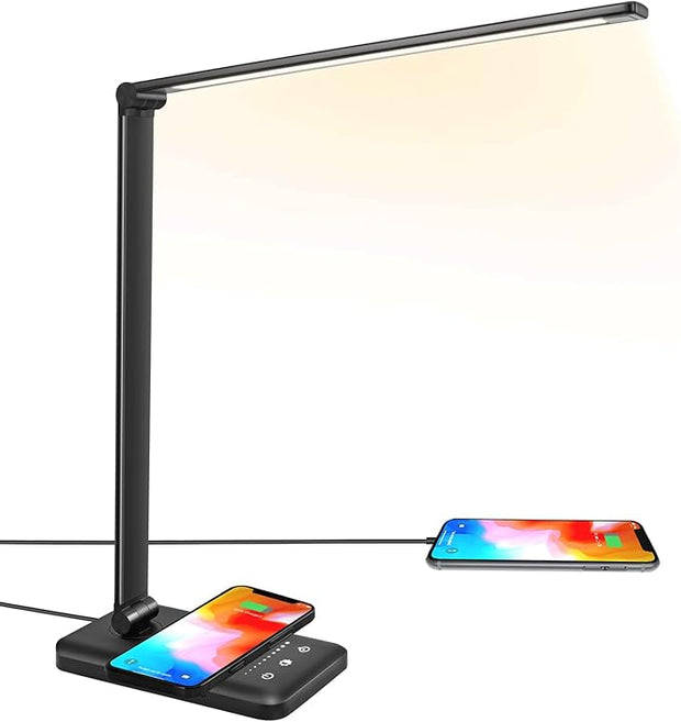 LED Schreibtischlampe mit kabelloser Qi Ladefunktion dimmbar schwarz Touchsteuerung