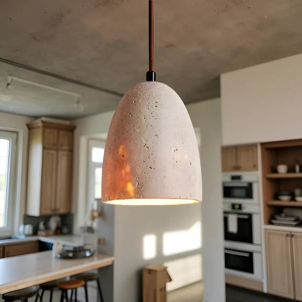 Travertin Pendelleuchte Retro Design aus Naturstein für Esszimmer Wohnzimmer Küche
