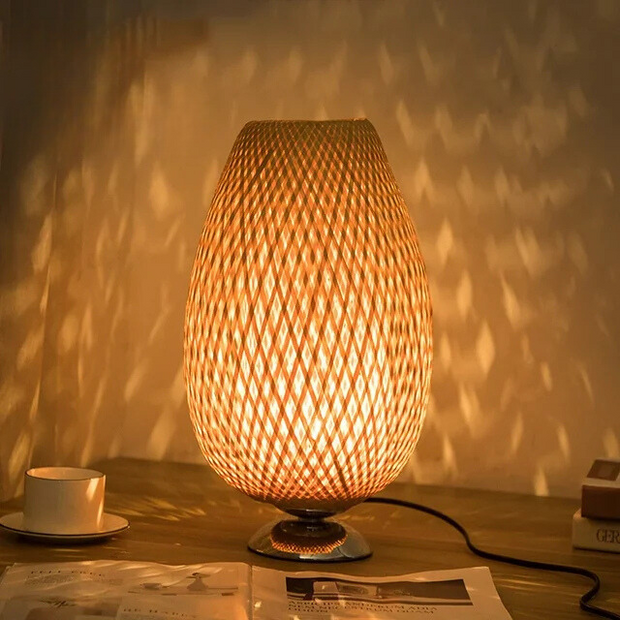 Bambus Tischlampe Vintage Stil Wohnzimmer Schlafzimmer Natürliches Licht