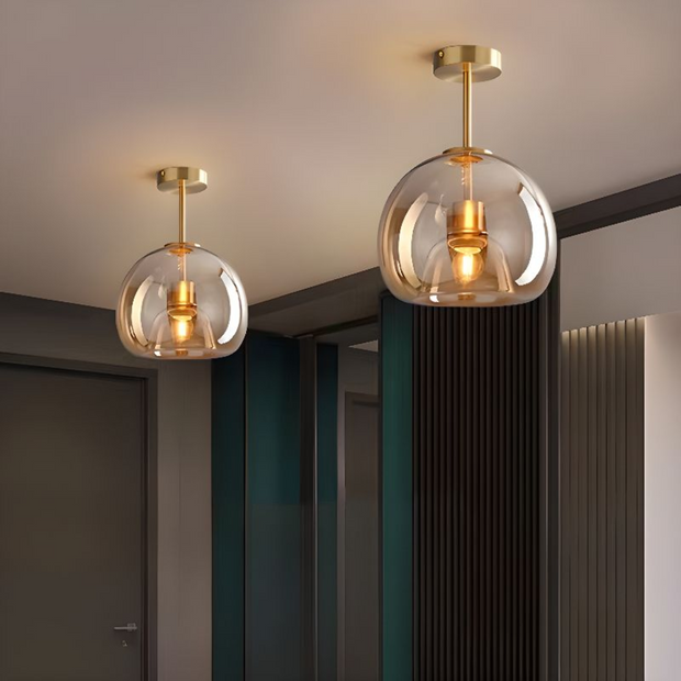 Minimalistische LED Deckenlampe modern rund kupfer Glas warmweiß Wohnzimmer Schlafzimmer