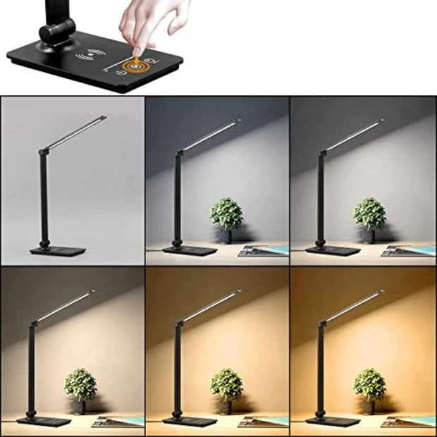 LED Schreibtischlampe mit kabelloser Qi Ladefunktion dimmbar schwarz Touchsteuerung