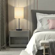 Tischlampen mit USB und Steckdose Set aus 2 graue Leinenlampen modern für Schlafzimmer und Wohnzimmer