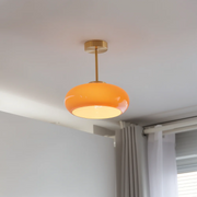 Vintage Deckenlampe gelb Retro Wohnzimmer Lampe mit Glas und Messing