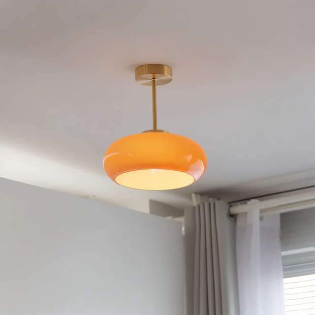 Vintage Deckenlampe gelb Retro Wohnzimmer Lampe mit Glas und Messing