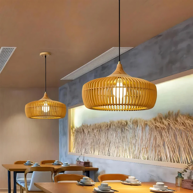 ZenLicht Holzpendel Japandi Hängelampe Esszimmer Holz Lampe Wohnzimmer
