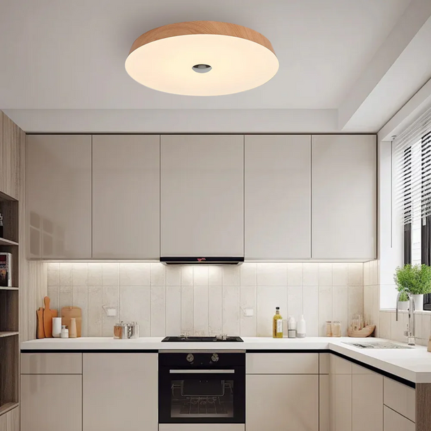 Moderne Deckenleuchte Holzoptik LED flach warmes Licht Wohnzimmer Schlafzimmer