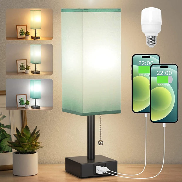 LumoLade dimmbare LED Tischlampe mit USB Ladeanschlüssen und 3 Farbtemperaturen