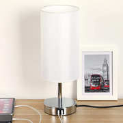 LumoTouch dimmbare LED Tischlampe mit USB Holzfuß für Schlafzimmer und Büro