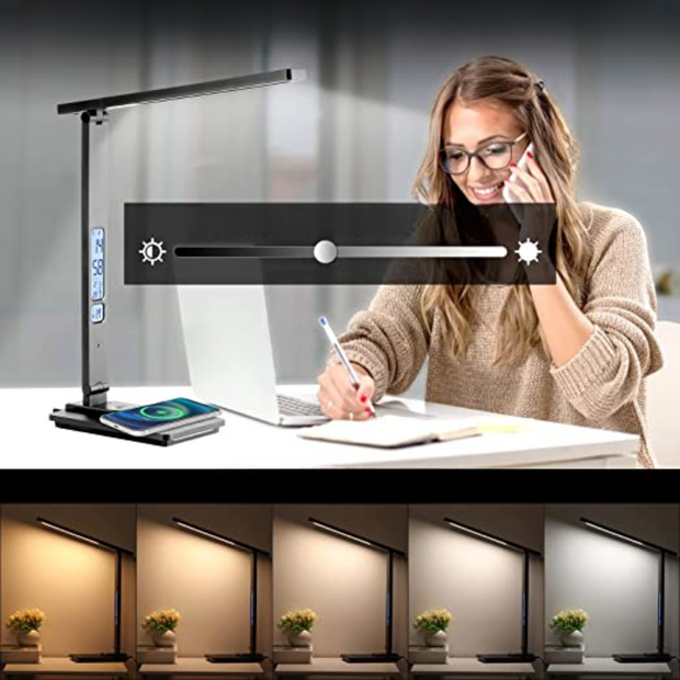 LichtLaden Pro LED Schreibtischlampe mit kabelloser Ladefunktion und USB Anschluss