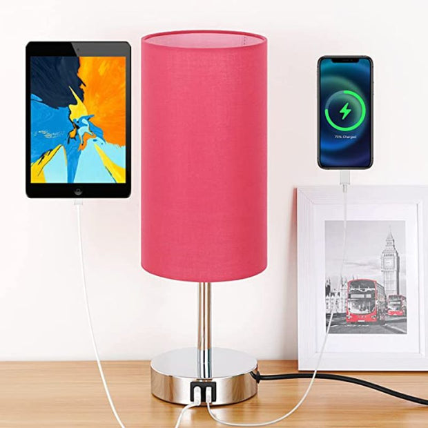LumoTouch dimmbare LED Tischlampe mit USB Holzfuß für Schlafzimmer und Büro