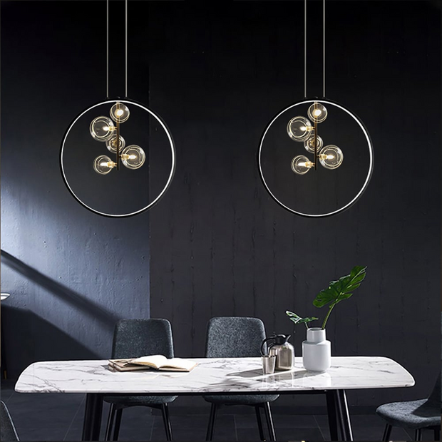 Moderne schwarze Pendelleuchte mit Glaskugel LED Beleuchtung