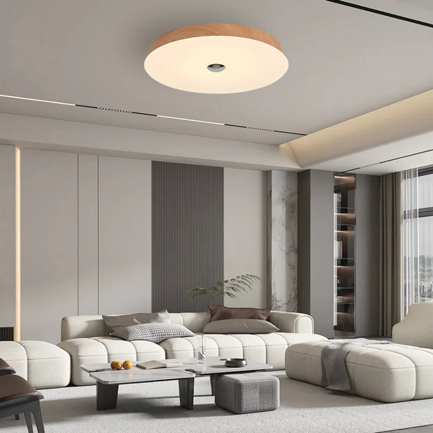 Moderne Deckenleuchte Holzoptik LED flach warmes Licht Wohnzimmer Schlafzimmer