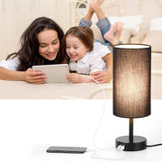 LumoTouch dimmbare LED Tischlampe mit USB Holzfuß für Schlafzimmer und Büro