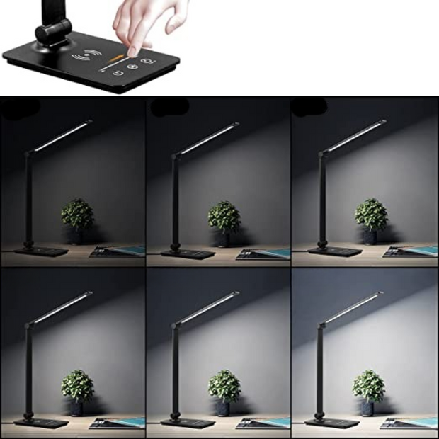 LED Schreibtischlampe mit kabelloser Qi Ladefunktion dimmbar schwarz Touchsteuerung