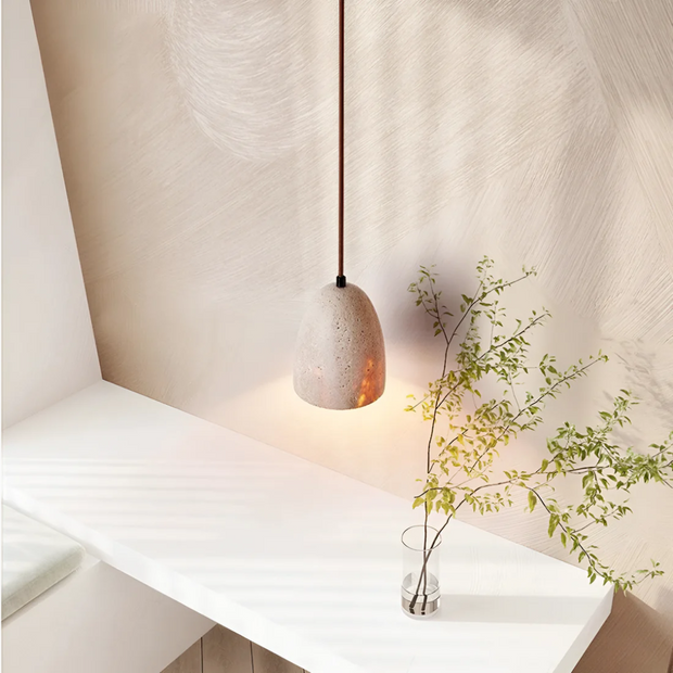 Travertin Pendelleuchte Retro Design aus Naturstein für Esszimmer Wohnzimmer Küche