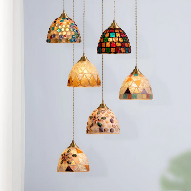 bunte retro hängeleuchte esstisch glas messing warmes licht