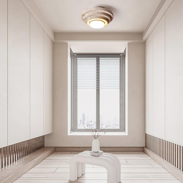 Travertin Deckenlampe aus Naturstein warmweiß LED für modernes Interieur