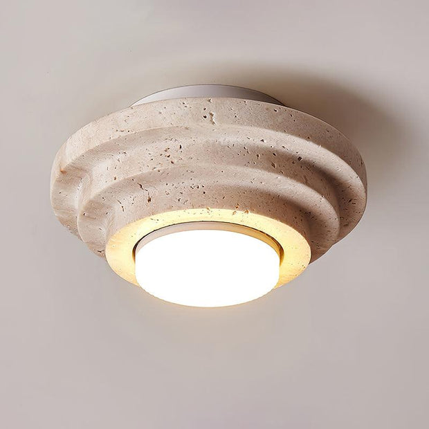 Travertin Deckenlampe aus Naturstein warmweiß LED für modernes Interieur